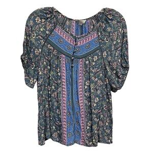 LUCKY BRAND Women’s Printed Puff Sleeve Boho Blouse, Size Medium